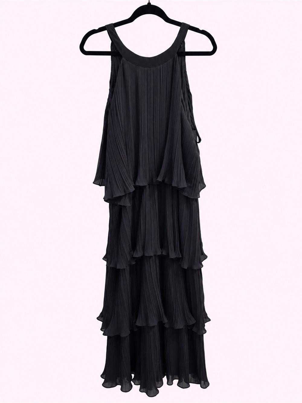 Amazon Black Tiered Pleated Maxi Dress